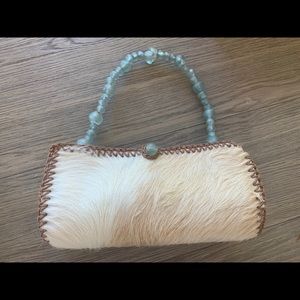 real fur purse with sea glass handle